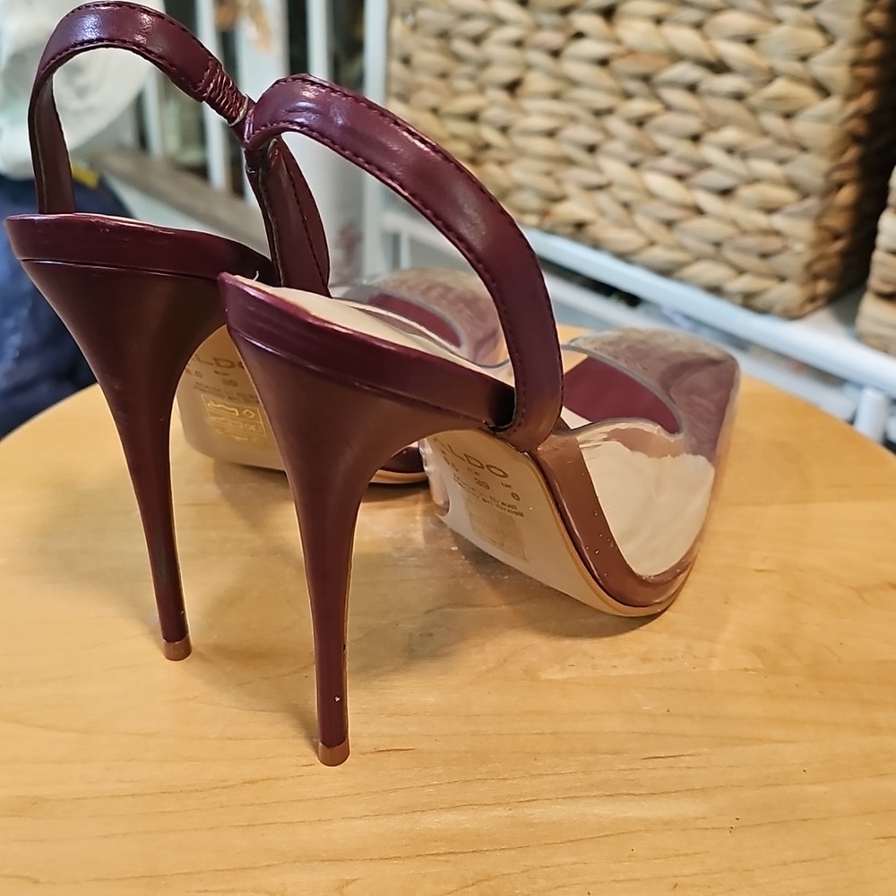 ALDO Women's Clear Strap Slingback Pumps in Burgundy Size 8.5 - Picture 3 of 6